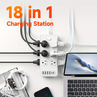 Charging Station 18-in-1 Power Strip Surge Protector 12 AC Outlets 6 USB Ports 4 USB-A 2 USB-C for an Everyday Personal Care Routine