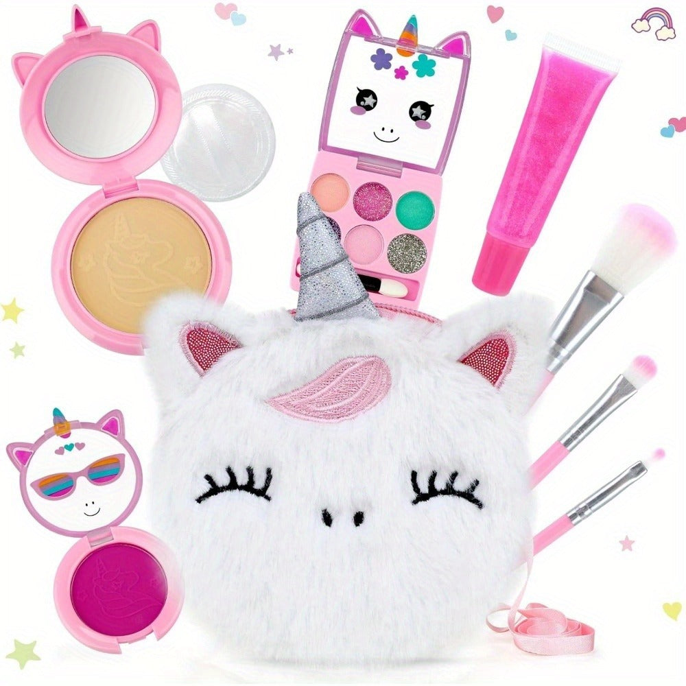 Kids Pretend Makeup Set for Girls Ages 3-12, Princess Cosmetics with Crossbody Coin Purse, Dress Up Role Play Toy