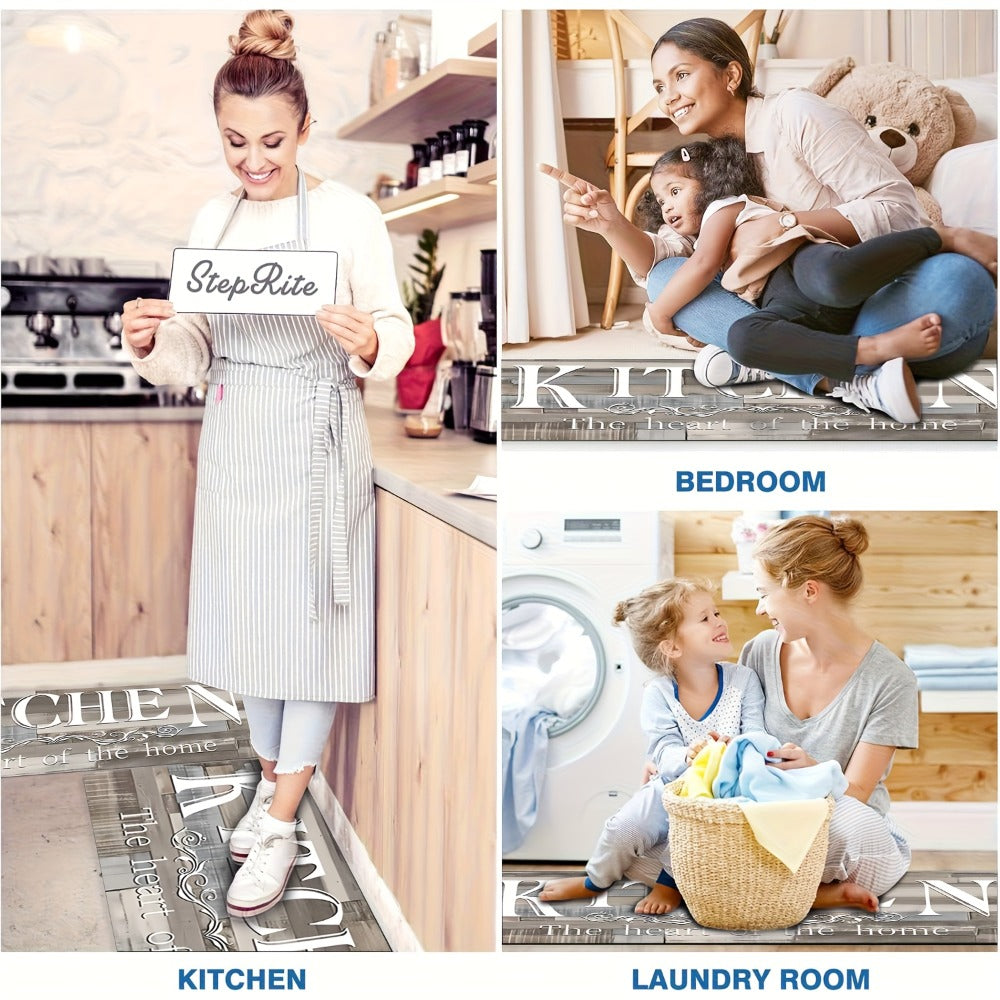 Kitchen Rug Wood Grain Farmhouse Floor Mat in Multiple Sizes with Washable Polyester Surface for Kitchens, Hallways and Laundry Rooms