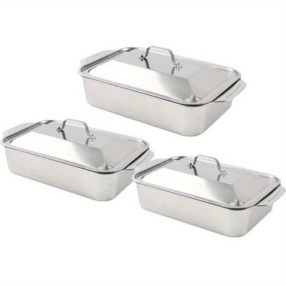 Stainless Steel Baking Trays with Lids – Large Capacity Sheet Pan Set for BBQ, Bread, Desserts, Seafood & Buffets | Family Gatherings