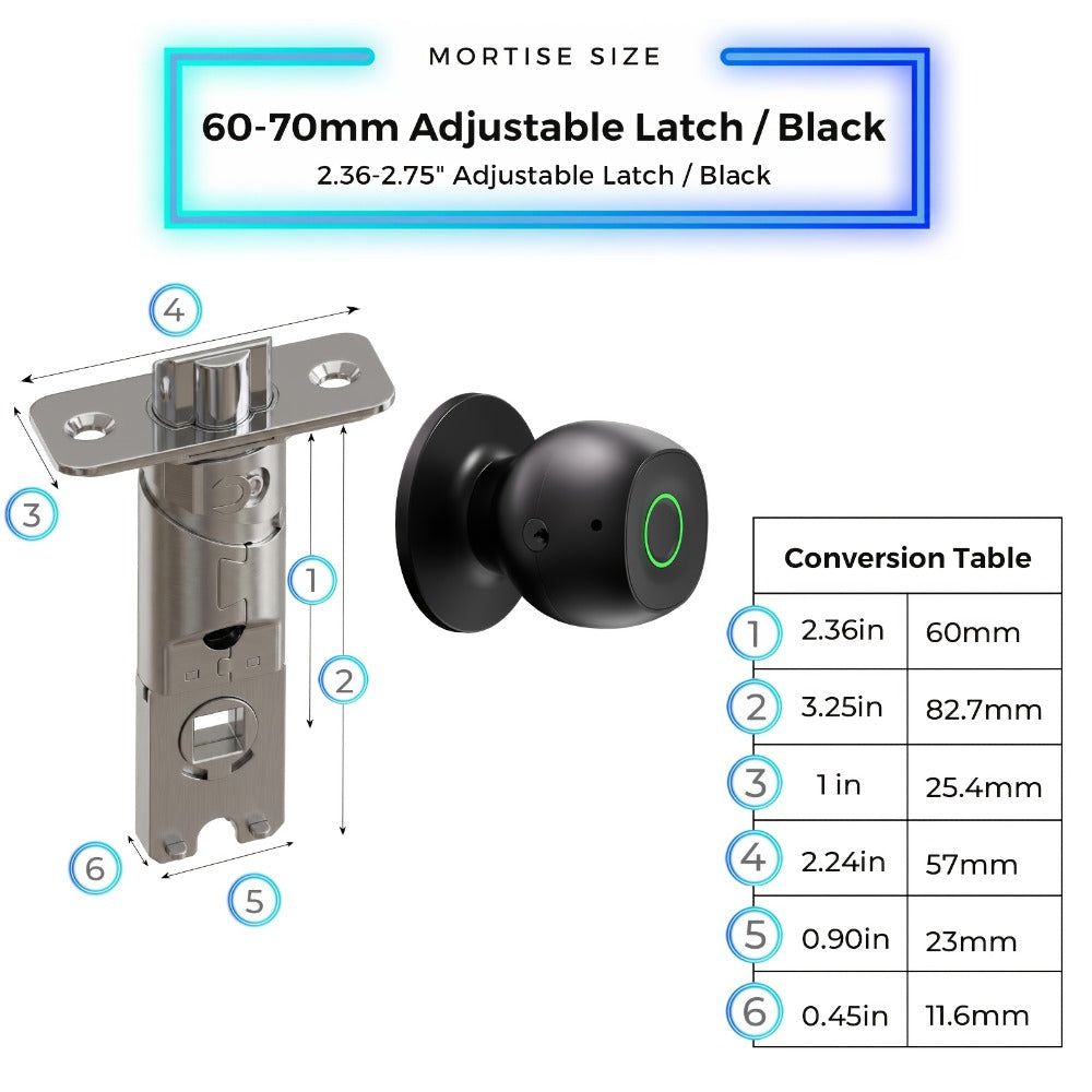 Smart Door Lock Tuya Smart Life Round Knob with Fingerprint App and Mechanical Key Access in Black
