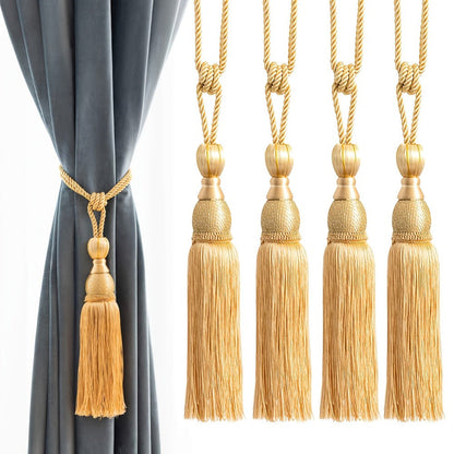 Curtain Tiebacks with Tassels Hand Woven Rope Curtain Tie Backs with Golden Accents 4/8pcs Home Decor