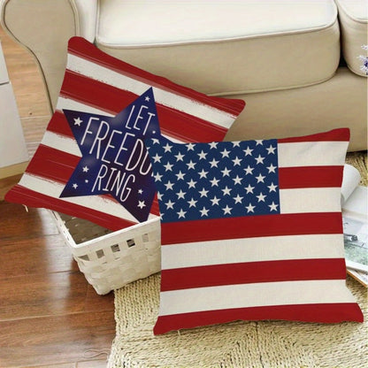 Patriotic Pillowcase Set 4pcs – Stars & Stripes Polyester Pillow Covers, Zipper Closure, Machine Washable