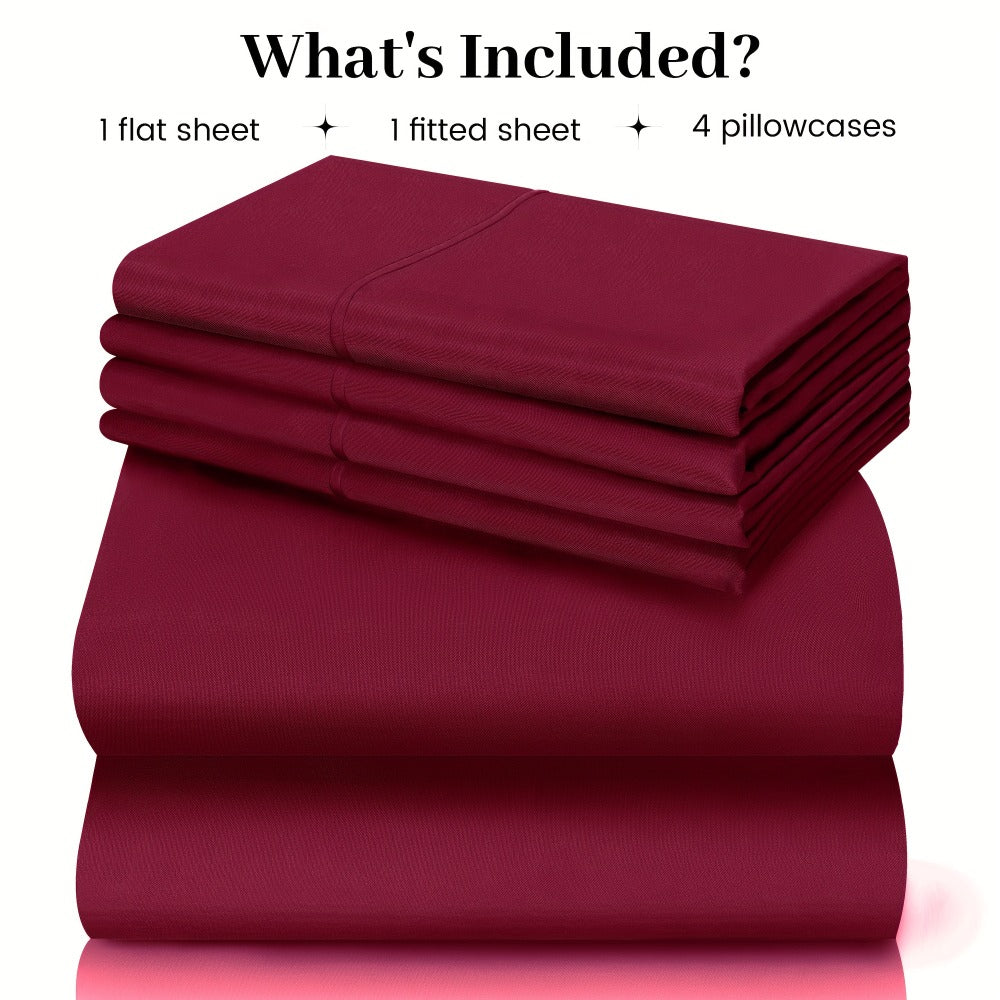 Bed Sheet Set California King 6-Piece Microfiber with 18-Inch Pocket and Sixteen Solid Color Choices