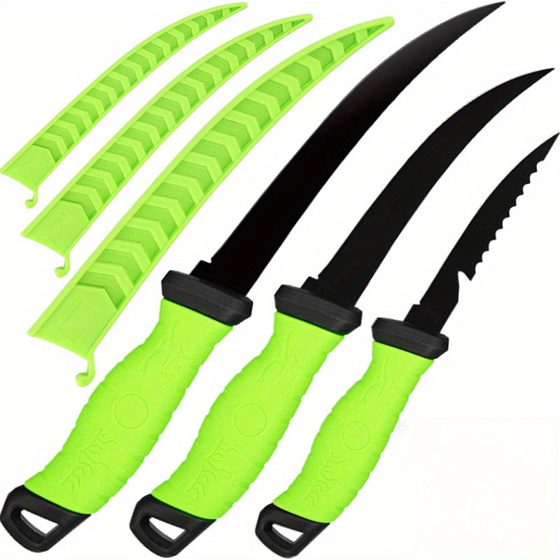 Stainless Steel Fishing Knife Set 3-Piece – 4.5 to 6.5 Inch Fish Fillet Knives for Camping, Fishing & Outdoor Use