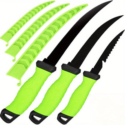 Stainless Steel Fishing Knife Set 3-Piece – 4.5 to 6.5 Inch Fish Fillet Knives for Camping, Fishing & Outdoor Use