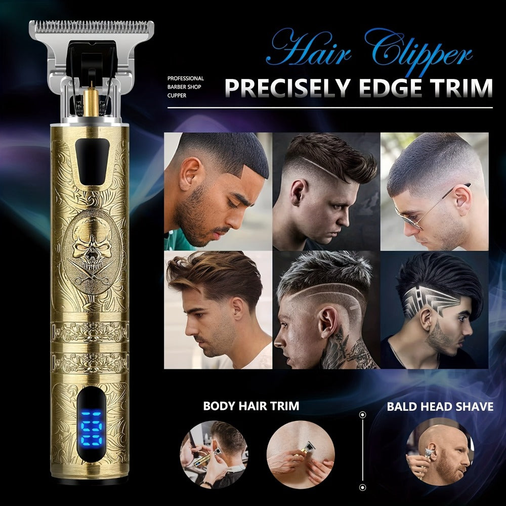 Cordless Hair Clipper for Men with LCD Screen – Electric Beard Trimmer & T-Blade Hair Cutting Kit, USB Rechargeable Grooming Clipper
