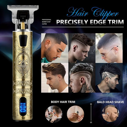 Cordless Hair Clipper for Men with LCD Screen – Electric Beard Trimmer & T-Blade Hair Cutting Kit, USB Rechargeable Grooming Clipper