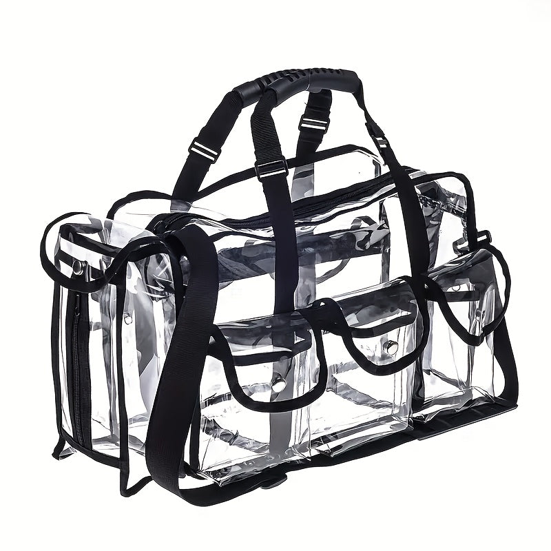 Stadium Approved Clear PVC Tote Bag Extra Large Transparent Shoulder Bag 3 External Pockets Adjustable Straps Waterproof for Men Women