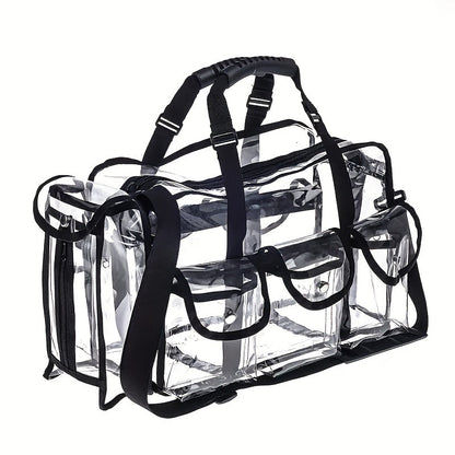 Stadium Approved Clear PVC Tote Bag Extra Large Transparent Shoulder Bag 3 External Pockets Adjustable Straps Waterproof for Men Women