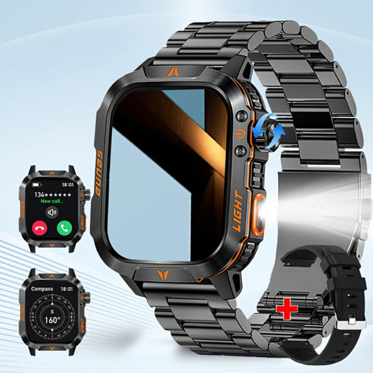 Smart Watch 2.01-Inch Rugged Display with Compass, LED Flashlight, Calling and Three Strap Combinations