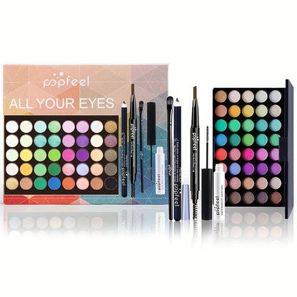 Complete Eye Makeup Kit 40 Color Eyeshadow Palette with Mascara Eyeliner Eyebrow Pencil & Brush – Matte Shimmer Glitter Pigmented Blendable
