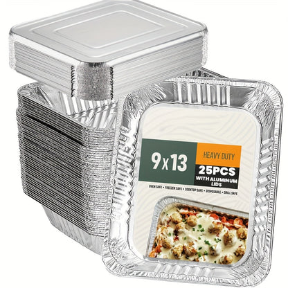 Disposable Aluminum Pans with Lids 25 Pack, 9x13 Half Size Foil Baking Trays for Roasting, Reheating & Cooking