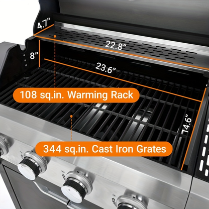 Propane Gas Grill Stainless Steel 3 & 4 Burner Outdoor BBQ Grill with Side Burner, Grill Cover & 344 Sq In Cooking Surface