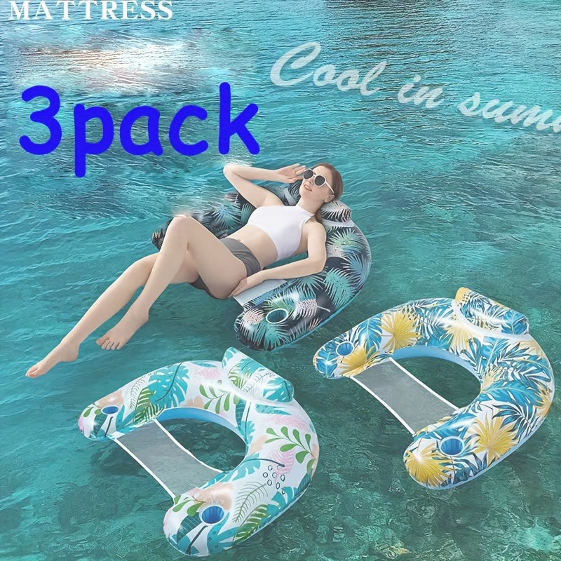 Striped Inflatable Pool Float for Adults – Heavy-Duty PVC Raft Lounge Chair with Cup Holders, Leak-Proof Design for Lake River Ocean Beach