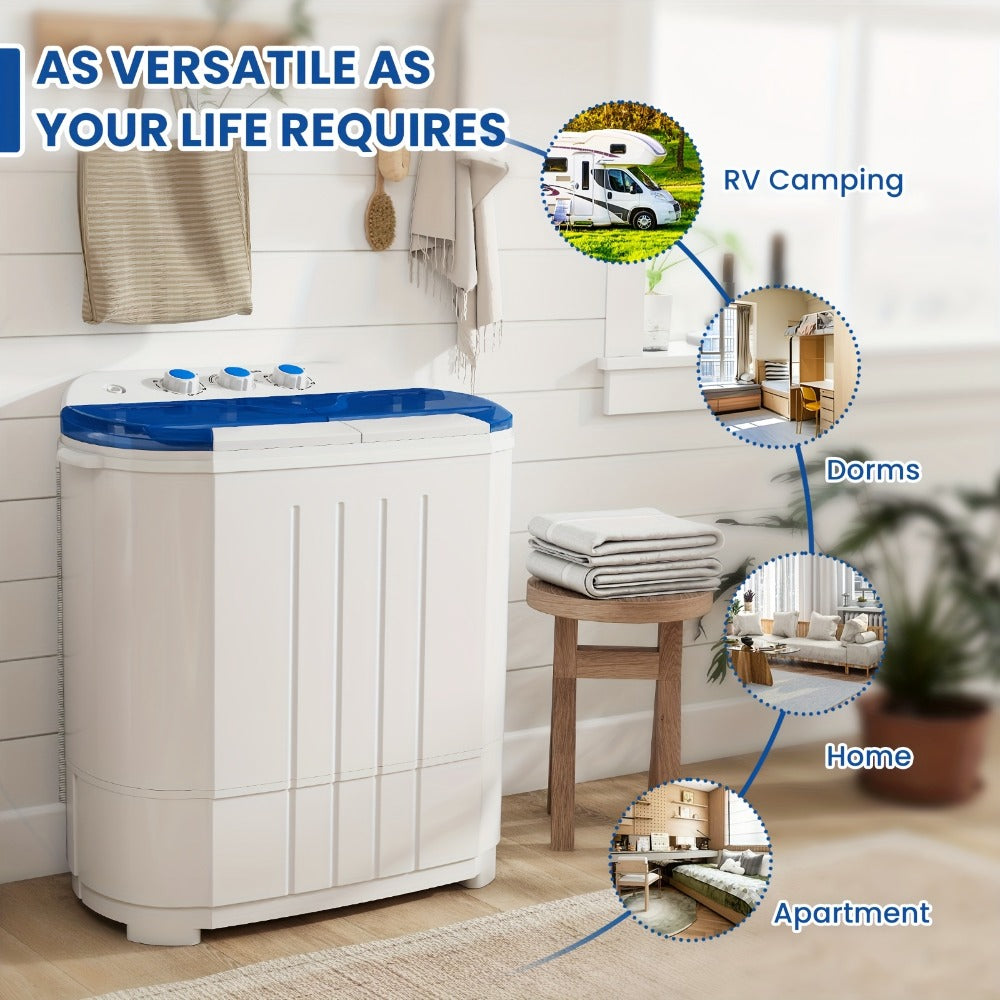 Portable Washing Machine Mini Twin Tub Washer Spin Dryer Combo Semi- Wash Spin Gravity Drain for Entryways, Bedrooms and Living Spaces