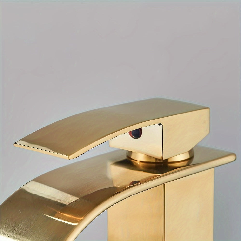 Waterfall Bathroom Sink Faucet, Single Hole or 3-Hole Mixer Tap with 6" Deck Plate, Ceramic Valve