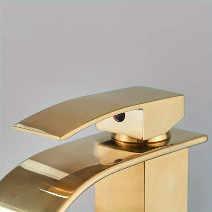 Waterfall Bathroom Sink Faucet, Single Hole or 3-Hole Mixer Tap with 6" Deck Plate, Ceramic Valve