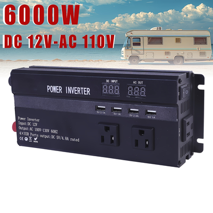 DC to AC Inverter 4000W 5500W 6500W 16000W Peak DC 12V to AC 110V High Power Car Inverter with USB Ports for Garden, Patio and Yard Use