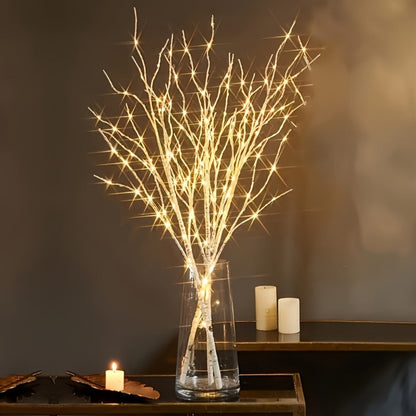 Birch Branch Lights Set of 2, Artificial Luminous Birch Tree Branches with Green Leaves & LED Fairy Lights