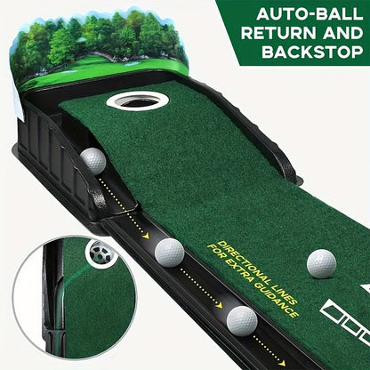 Golf Putting Mat with Automatic Ball Return – 3/5/7 ft Indoor Outdoor Putting Green | Professional Practice Turf with Ball Collector