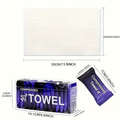 Compressed Towel Tablets 28 Pack – Disposable Magic Coin Tissue, Expandable Face Towel 11.8x9.4 Inch, Individually Wrapped Portable Paper