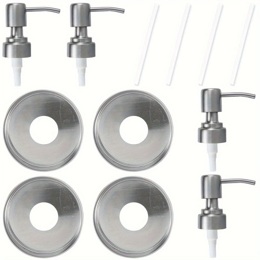Mason Jar Soap Dispenser Pump Lids 4 Pack – 304 Stainless Steel Regular Mouth Mason Jar Pump Replacement, Leakproof Gasket