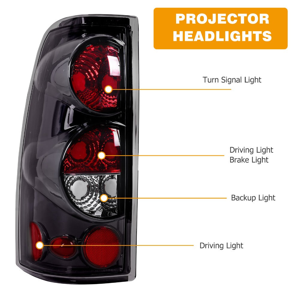 Tail Lights for Chevy Silverado 1500 2500 3500 1999-2006 & GMC Sierra 1999-2003 – Direct Replacement Pair | Black Housing | Smoked Gray