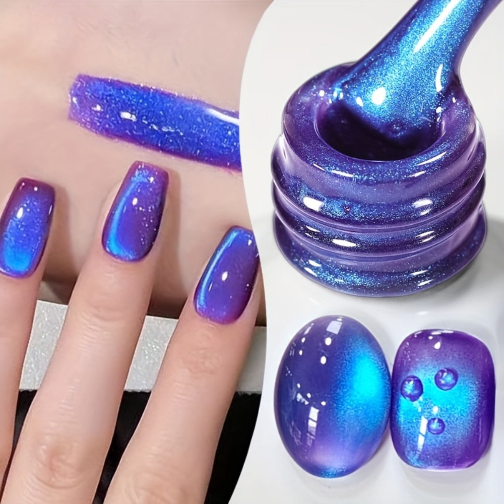 Cat Eye Magnetic Gel Nail Polish 10ml – Blueberry Glitter Purple Blue Glass Bead Sparkling Effect, UV LED Semi-Permanent Gel Varnish