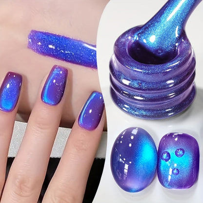 Cat Eye Magnetic Gel Nail Polish 10ml – Blueberry Glitter Purple Blue Glass Bead Sparkling Effect, UV LED Semi-Permanent Gel Varnish