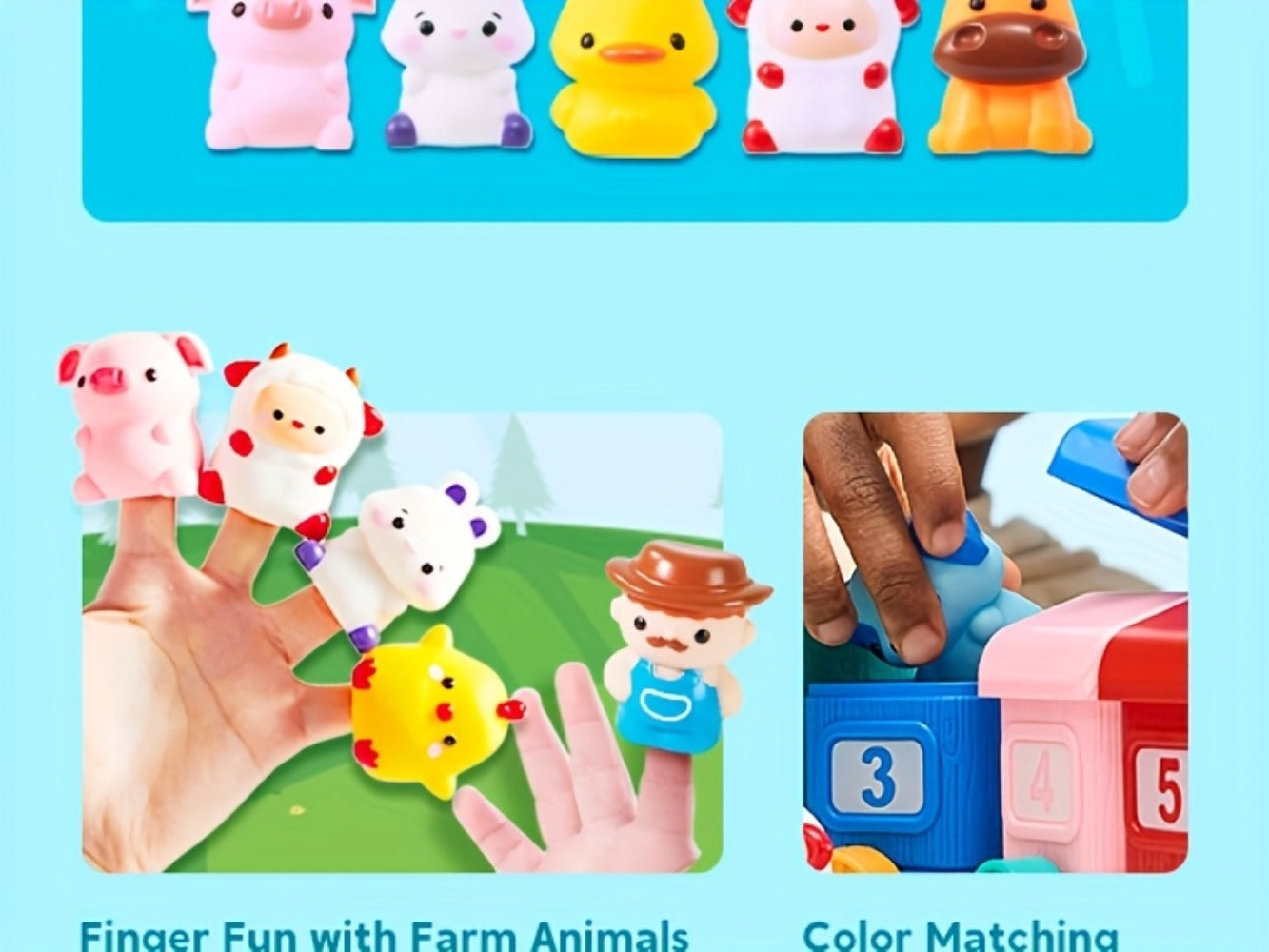 Farm Number Train Learning Toy for Toddlers with 9 Farm Animals & Farmer with the Listed Color, Size or Set Options for Everyday Use