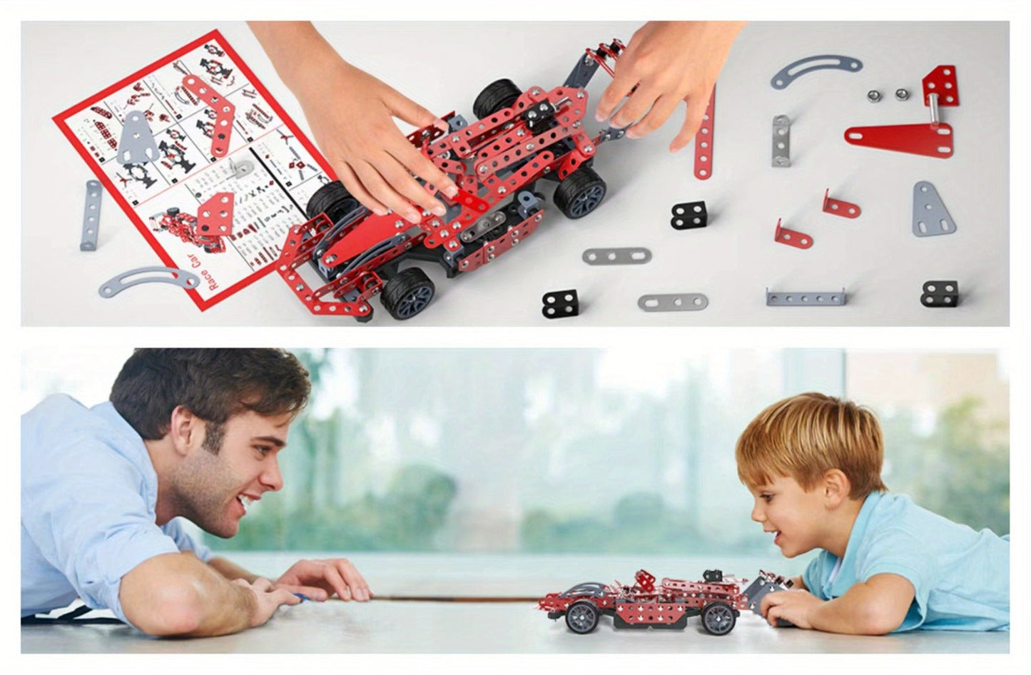 STEM Building Kit Model Car 283-287 Pcs Motorized Assembly Vehicle Toy with Tires & Openable Hood