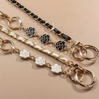 Crossbody Phone Strap Long Chain Pearl Camellia Metal Charm Elegant Lanyard for Women Girls