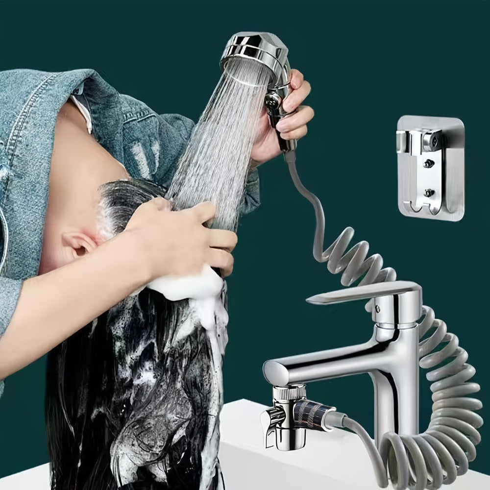 Handheld Shower Head Kit with Hose Bracket Diverter Faucet Adapter High Pressure Portable for Entryways, Bedrooms and Living Spaces