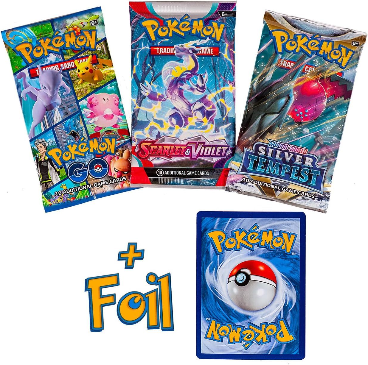 Pokemon TCG 3 Pack Booster Bundle with Foil Card, 3 Random Packs + 1 Individually Packed Foil Card