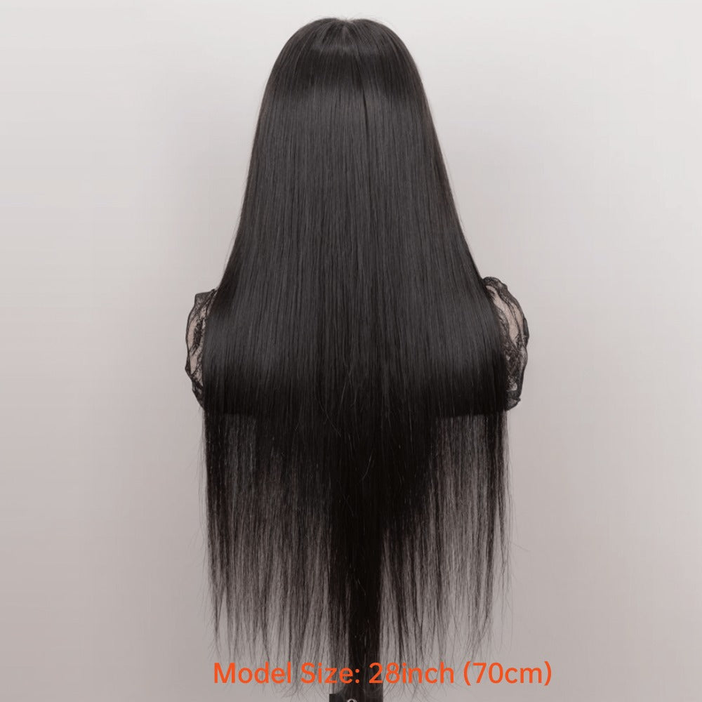 Glueless Straight Human Hair Wig 4x4 Lace Closure Pre-Plucked Natural Hairline Versatile Parting Natural Black 12-28 Inch Women No Glue