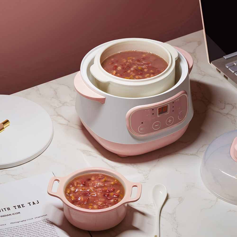 Electric Ceramic Stew Pot 1L 200W Anti Dry Burn 24H Intelligent Reservation Slow Cooker for Entryways, Bedrooms and Living Spaces