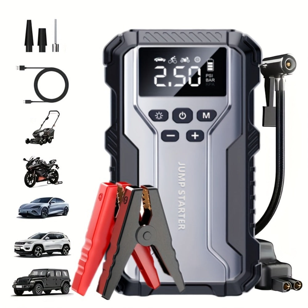 Car Jump Starter with Air Compressor 150PSI – 7-in-1 Portable Emergency Battery Booster Pack for Gas & Diesel Engines, Digital Display