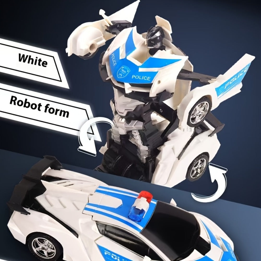 Remote Control Car, 1:18 Transforming Robot Model with Police or Spider Theme, One-Button Change, LEDs and 360° Drift