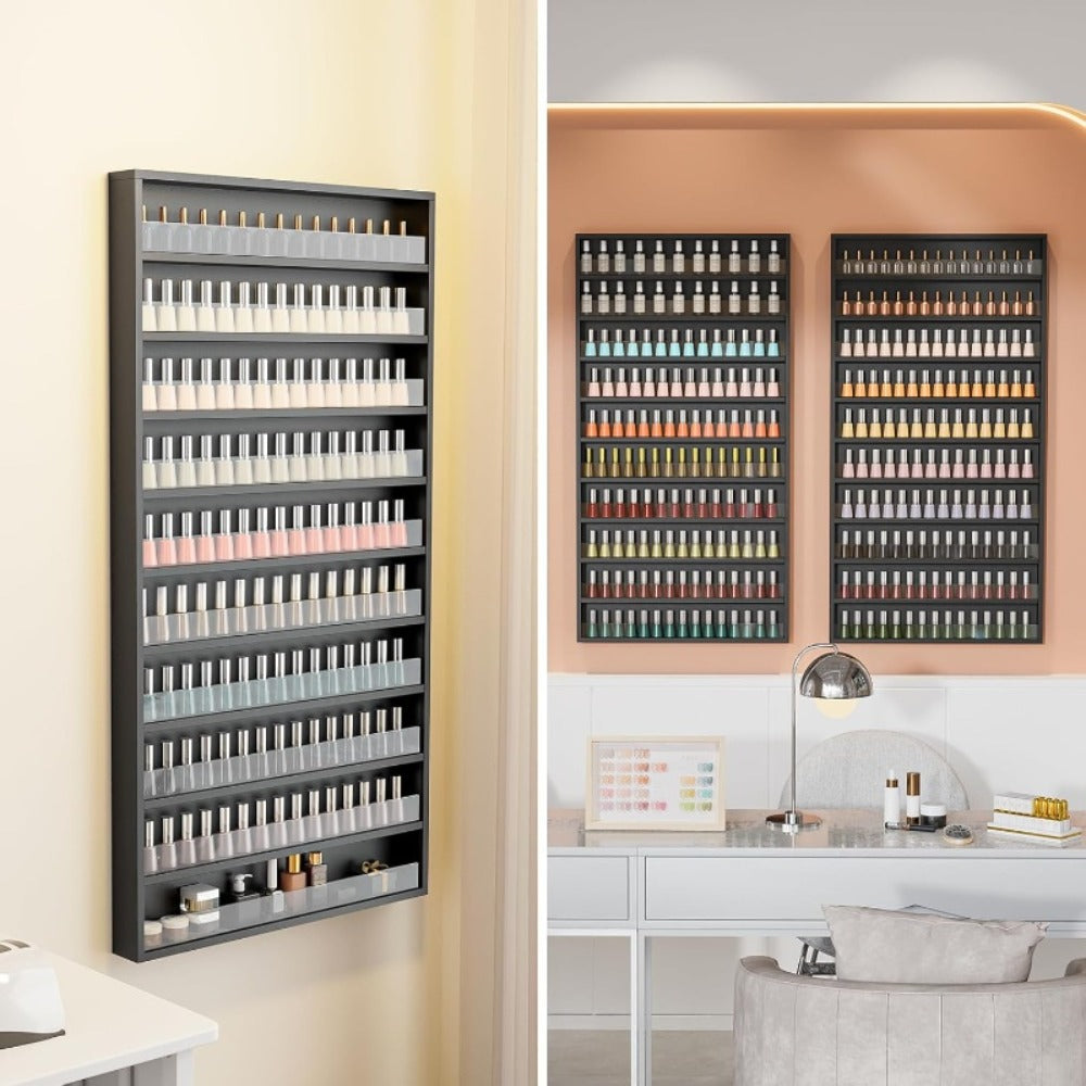Wall Mount Nail Polish Rack Organizer 6 or 10 Tier with Acrylic Baffle Salon Display Shelf for Gel Polish