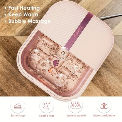 Collapsible Foot Bath Spa Massager with Heat Bubble Jets Massage Rollers LED Light Foldable Pedicure Foot
