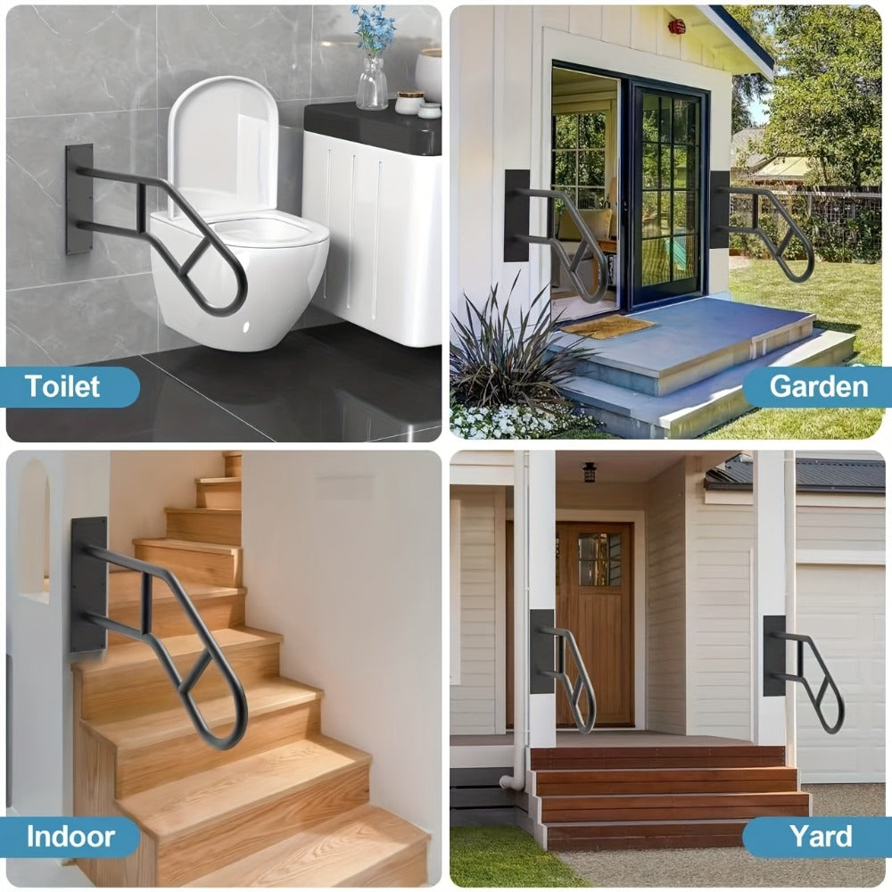 Stair Handrail Outdoor Anti-Slip Wall Mounted for 1-3 Steps, U-Shaped Carbon Steel Grab Bar for Porch