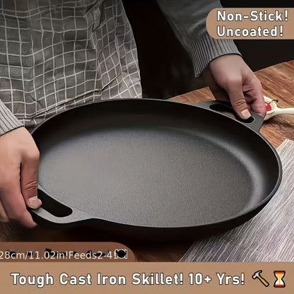 28cm Cast Iron Skillet Bundle with Barbecue Tongs and Optional 304 Stainless Steel Box in 2- or 3-Piece Sets