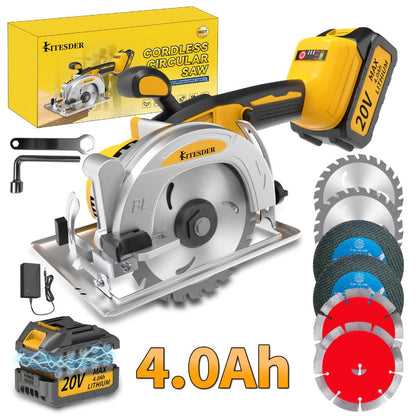 Brushless Circular Saw 5-Inch Kit 6900RPM with Battery & Charger, 45° Bevel Cut, Up to 6 Saw Blades