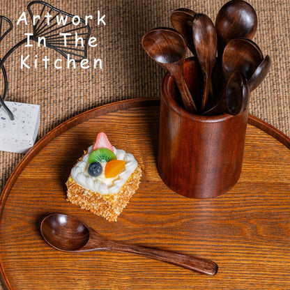 Kitchen Utensils Set of Eight 7.28in Natural Wood Spoons for Coffee, Tea, Dessert and Table Serving