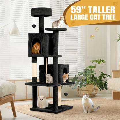 Cat Tree Tower 59 Inch Large Multi-Level Cat Tower for Indoor Cats with Plush Resting Area, Sisal Scratching Post & Hanging Ball Toy