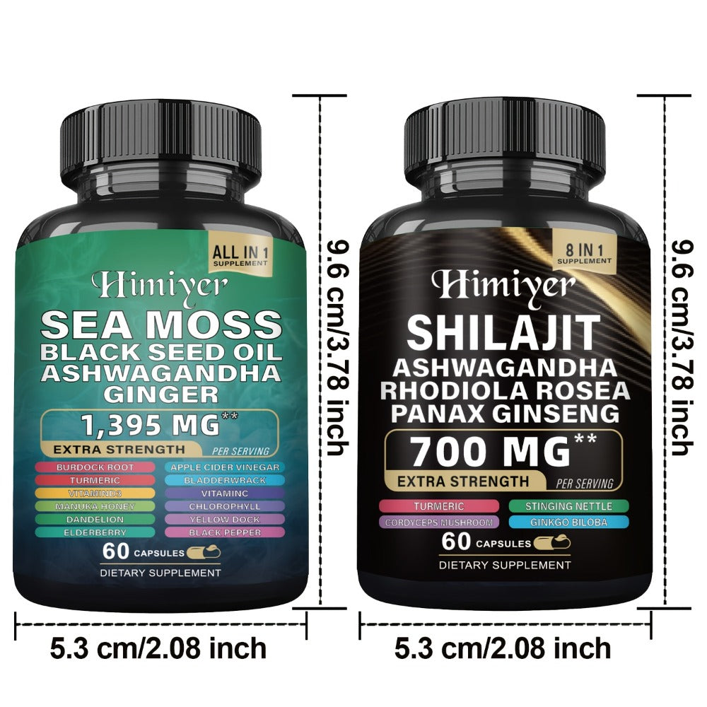 Sea Moss 7000mg & Shilajit Supplement Bundle, Black Seed Oil 4000mg, Ashwagandha 2000mg, Panax Ginseng 1500mg