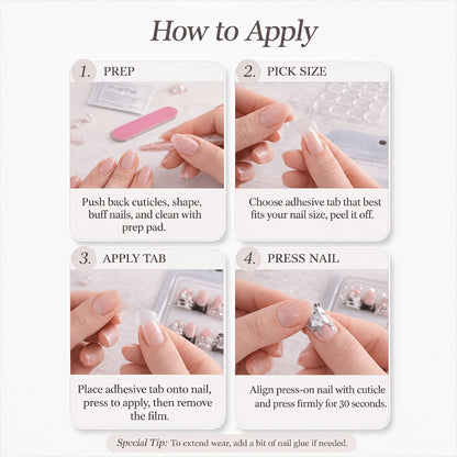Press On Nails 10-Piece Short Duckbill Acrylic Set with Skull, Cherry, Bow, Rhinestone and Zebra Details