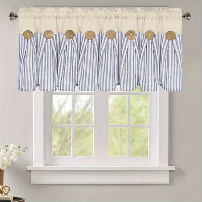 Striped Patchwork Window Curtain Set with Rod-Pocket Top, Six Colors and Five Panel-Count or Size Options