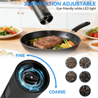 Electric Pepper Grinder Set of 2, Rechargeable with Charging Base, 6 Adjustable Coarseness Settings